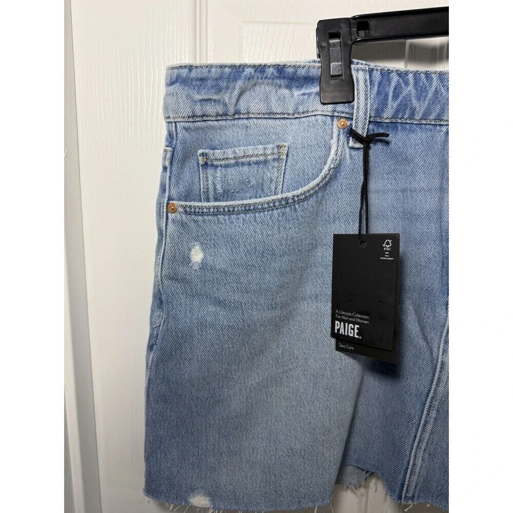 PAIGE Mader Denim Mini Skirt Size 34 Plus Size Distressed Raw Hem NWT